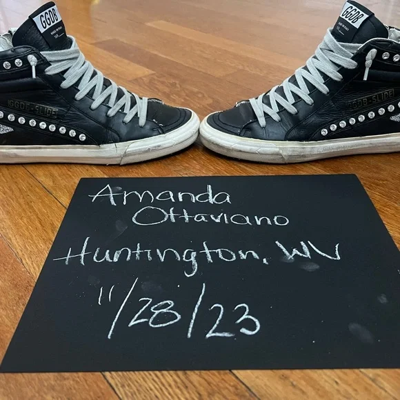 Golden Goose Shoes Golden Goose Black Leather Slide Swarovski